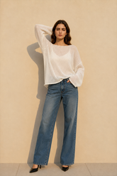 Hollow Out Bell Sleeve Knit Sweater