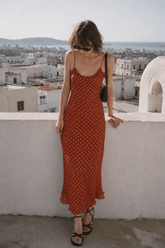 Polka Dot Ruffled Strap Bodycon Maxi Dress
