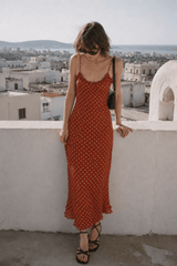 Polka Dot Ruffled Strap Bodycon Maxi Dress