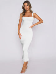 Square Neck Midi Dress in Pastel Yellow