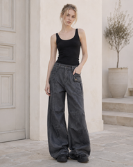 Washed Multi Pocket Flared Cargo Pants