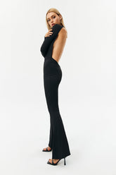 Solid Open Back Flared Leg Jumpsuit