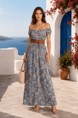 Bohemian Off-shoulder Short Sleeve Maxi Dress