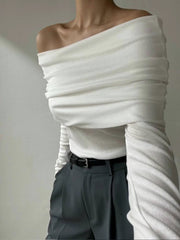 Wool-Blend Elegant Ruched Slim Sweater