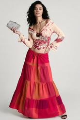Color Block High Waist A Line Vacation Skirt