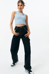 Cut Out Pin Detail Sleeveless Crop Tee