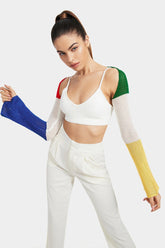 Knitted Colorblock Long Sleeve Top Without Cami Top