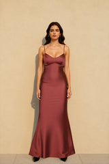 Backless Lace-Up Silk Dress