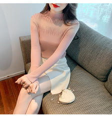 Mock Neck Sheer Panel Knit Top