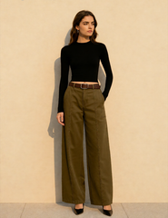 Structured Tailored Wide-Leg Cargo Pants