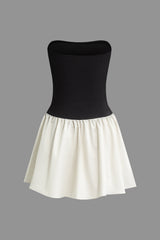 Contrast Strapless Pleated Mini Dress