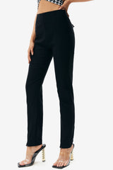 Solid Split Hem High Waisted Pants