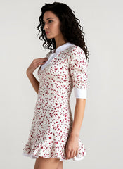 V-Neck Floral Puff Sleeve Babydoll Mini Dress
