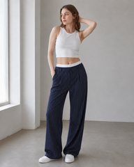 High Waist Patchwork Drapey Straight Leg Pants