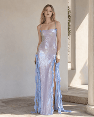 Sultry Sequined Ruffled 3D Floral Evening Dress