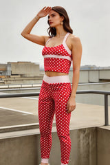 Contrast Polka Dot Sexy Tank Pants Two Piece Set