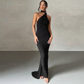 Premium Jersey Cowl Neck Backless Maxi Dress