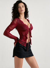 Y2K Lace Sheer Long Sleeve Spicy Crop Top