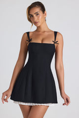 Bow-Detail Pleated A-Line Mini Dress