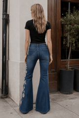 Vintage Gradient Rose Embroidery Bootcut Jeans