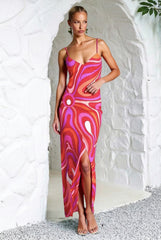 Printed Satin Cami Slit Silk Dress