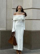 Off Shoulder Long Sleeve Knit Midi Dress