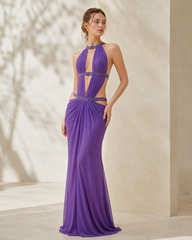 Elegant Sexy Cutout Rhinestone Backless Maxi Dress