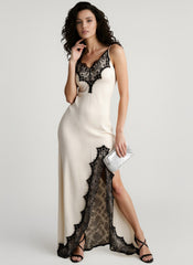 Satin Feel Lace Panel Maxi Vacation Dress