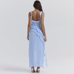 Asymmetric Multi Strap Ruffle Detail Maxi Dress