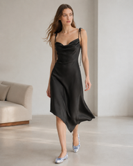Satin Slip Asymmetrical Ruched Cocktail Dress