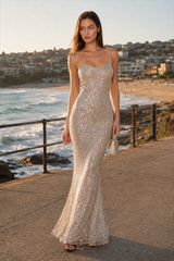 Rhinestone Low Neck Maxi Bodycon Party Dress