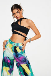 Asymmetrical Neck One Sleeve Crop Top