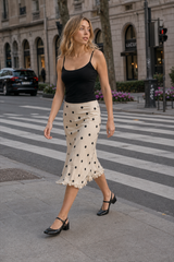 High Waist Polka Dot A-line Midi Skirt