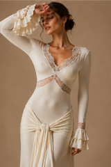 Lace Bodycon Flare Sleeve Maxi Dress
