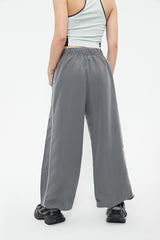 Elastic Waist Colorblock Trim Drawstring Hem Cargo Pants