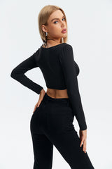 Tie Back Cut Out Long Sleeve T-shirt