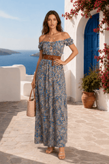 Bohemian Off-shoulder Short Sleeve Maxi Dress