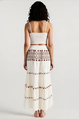 Bohemian vacation positioning printed beach women's suit, fringed webbing suspender top skirt two-piece set