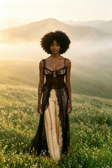 Suspender Patchwork Mesh Sheer Top