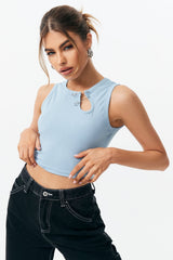 Cut Out Pin Detail Sleeveless Crop Tee