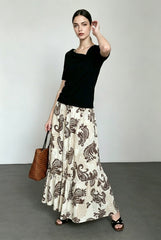 Feather Print Patchwork Vacation Skirt
