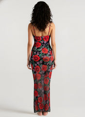 Printed V Neck Slim Fit Vacation Dress