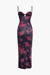 Floral Print Bodycon Slip Maxi Dress