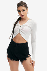 High Waist Frayed Chain Detail Denim Shorts