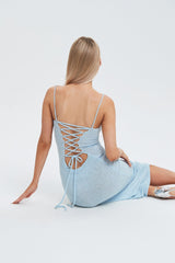 Plunging Neck Lace Up Split Hem Knitted Midi Dress