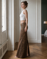 PU Leather Slim Fit Split Midi Skirt