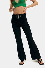 Low Waist Solid Flared Pants With Belt