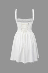 Lace Trim Tie Back Slip Mini Dress