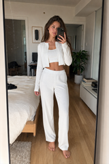 Knitted Cotton Jacquard Cropped Long Sleeve Three Piece Set
