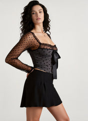 Polka Dot Bow Boned Mesh Panel Crop Top
